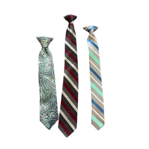 Bill Blass Essential ,George Boys Tie 3 Piece Red/ Gray Stripes, Paisley Blue - Picture 1 of 8